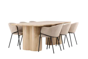Matgruppe Olivia 210 cm Rektangulær med 6 Evelina stoler - Whitewash/Beige - Møbler - Bord - Spisegruppe