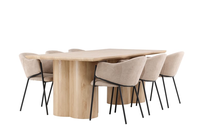 Matgruppe Olivia 210 cm Rektangulær med 6 Evelina stoler - Whitewash/Beige - Møbler - Bord - Spisegruppe