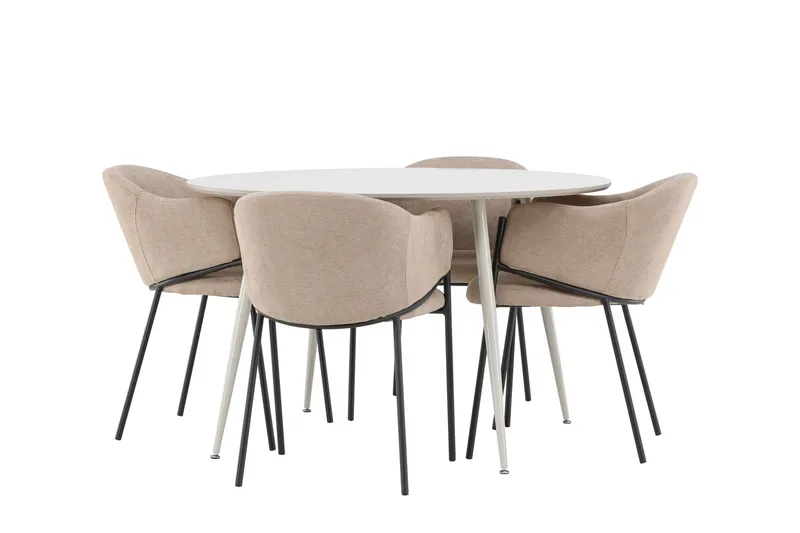 Matgruppe Plaza 120 cm Rund med 4 Evelina stoler, Beige/Beige