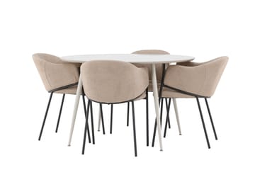 Matgruppe Plaza 120 cm Rund med 4 Evelina stoler - Beige/Beige - Møbler - Bord - Spisegruppe