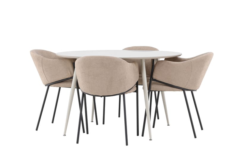 Matgruppe Plaza 120 cm Rund med 4 Evelina stoler - Beige/Beige - Møbler - Bord - Spisegruppe