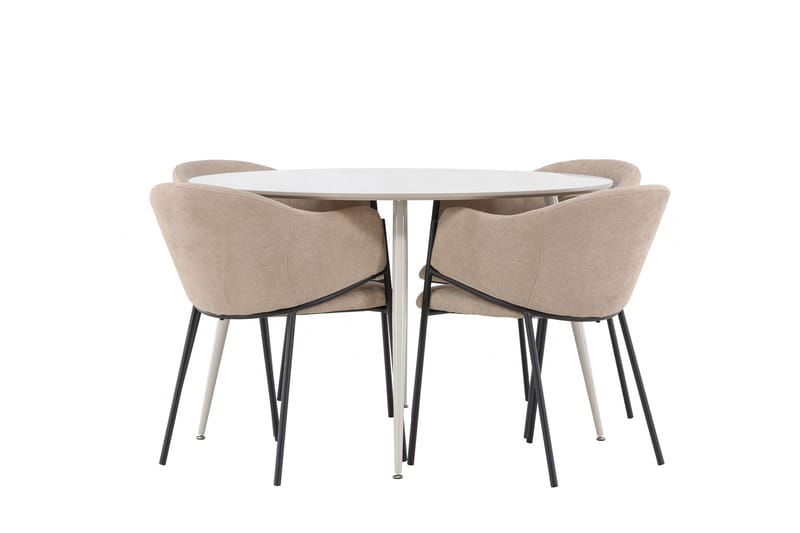 Matgruppe Plaza 120 cm Rund med 4 Evelina stoler - Beige/Beige - Møbler - Bord - Spisegruppe