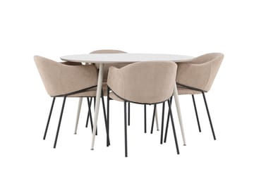 Matgruppe Plaza 120 cm Rund med 4 Evelina stoler - Beige/Beige - Møbler - Bord - Spisegruppe