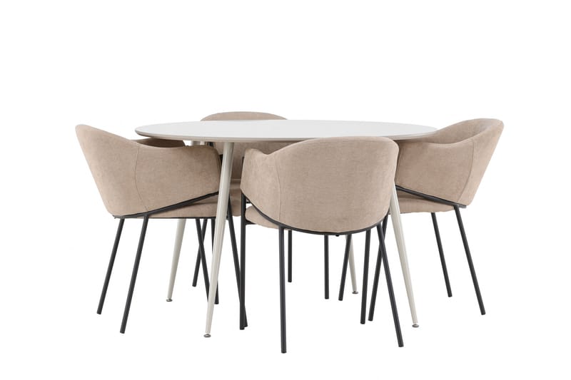 Matgruppe Plaza 120 cm Rund med 4 Evelina stoler - Beige/Beige - Møbler - Bord - Spisegruppe