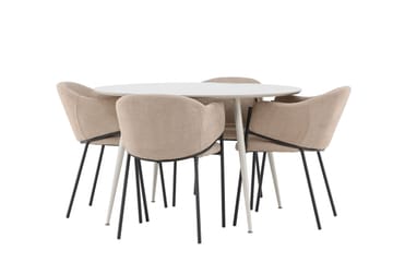 Matgruppe Plaza 120 cm Rund med 4 Evelina stoler - Beige/Beige - Møbler - Bord - Spisegruppe