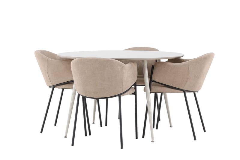 Matgruppe Plaza 120 cm Rund med 4 Evelina stoler - Beige/Beige - Møbler - Bord - Spisegruppe