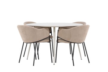 Matgruppe Plaza 120 cm Rund med 4 Evelina stoler - Beige/Beige - Møbler - Bord - Spisegruppe