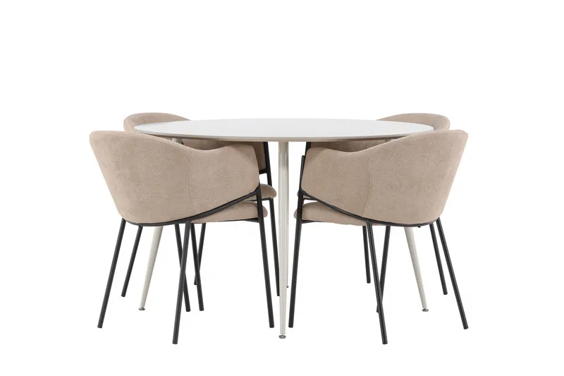 Matgruppe Plaza 120 cm Rund med 4 Evelina stoler - Beige/Beige - Møbler - Bord - Spisegruppe