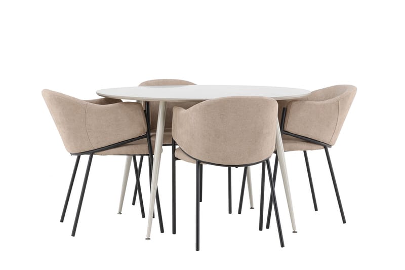 Matgruppe Plaza 120 cm Rund med 4 Evelina stoler - Beige/Beige - Møbler - Bord - Spisegruppe