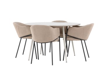 Matgruppe Plaza 120 cm Rund med 4 Evelina stoler - Beige/Beige - Møbler - Bord - Spisegruppe