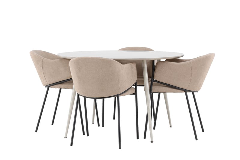 Matgruppe Plaza 120 cm Rund med 4 Evelina stoler - Beige/Beige - Møbler - Bord - Spisegruppe