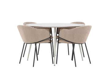 Matgruppe Plaza 120 cm Rund med 4 Evelina stoler - Beige/Beige - Møbler - Bord - Spisegruppe