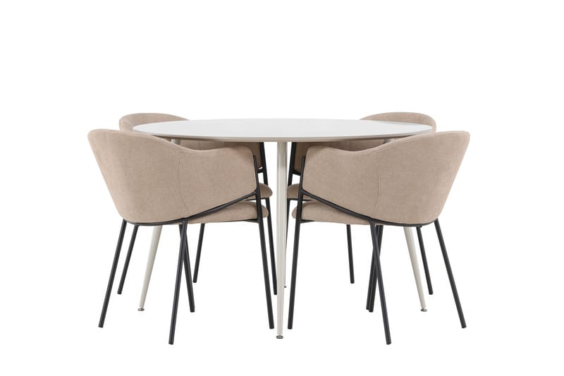 Matgruppe Plaza 120 cm Rund med 4 Evelina stoler - Beige/Beige - Møbler - Bord - Spisegruppe