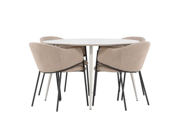 Matgruppe Plaza 120 cm Rund med 4 Evelina stoler - Beige/Beige - Møbler - Bord - Spisegruppe
