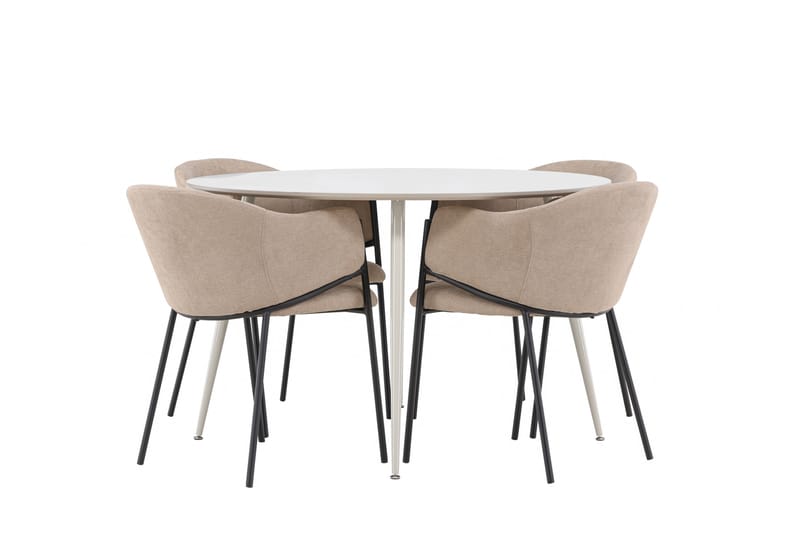 Matgruppe Plaza 120 cm Rund med 4 Evelina stoler - Beige/Beige - Møbler - Bord - Spisegruppe