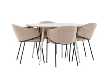 Matgruppe Plaza 120 cm Rund med 4 Evelina stoler - Beige/Beige - Møbler - Bord - Spisegruppe