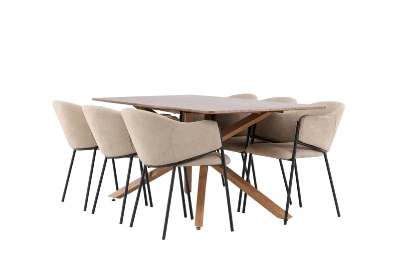Matgruppe Piazza 180 cm Rektangulær med 6 Evelina stoler, Mocca/Beige