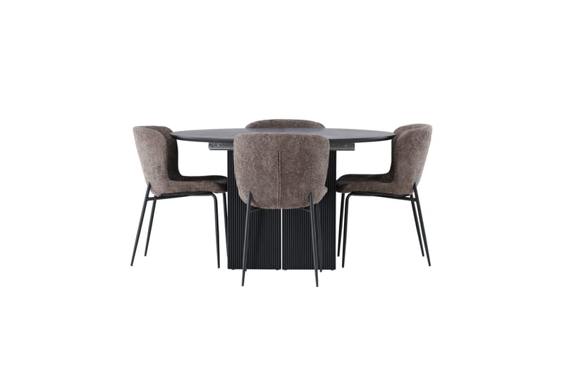 Matilda Matgruppe 130 cm Rund med 4 Modesto Stoler, Sort