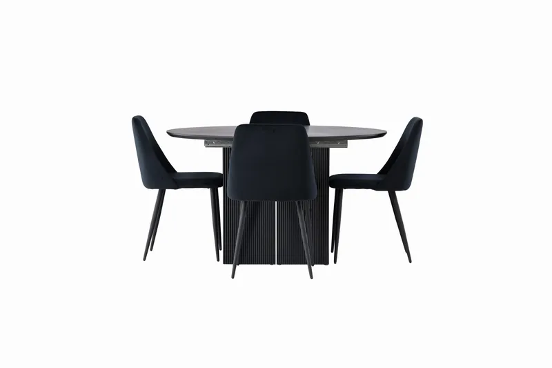 Matilda Matgruppe 130 cm Rund med 4 Night Stoler, Sort