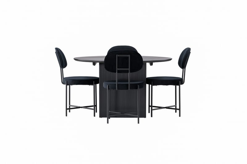 Matilda Matgruppe 130 cm Rund med 4 Stella Stoler - Sort - Møbler - Bord - Spisegruppe