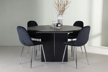 Matilda Matgruppe 130 cm Rund med 4 Polar Stoler - Sort - Møbler - Bord - Spisegruppe