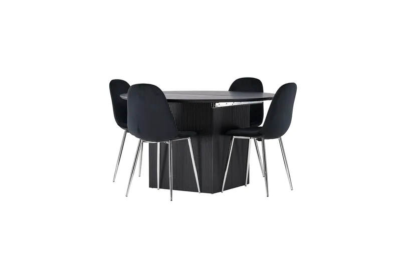 Matilda Matgruppe 130 cm Rund med 4 Polar Stoler - Sort - Møbler - Bord - Spisegruppe