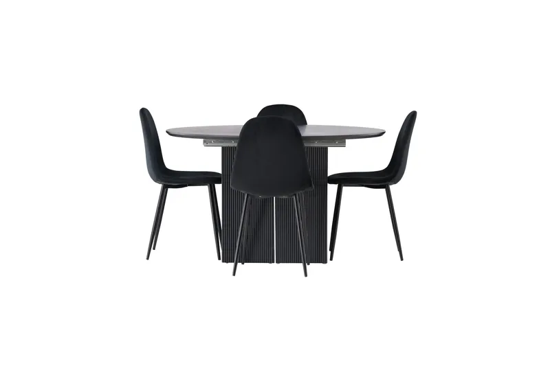 Matilda Matgruppe 130 cm Rund med 4 Polar Stoler, Sort