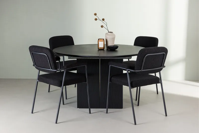 Matilda Spisegruppe 130 cm Rund med 4 Yesterday-stoler - Svart - Møbler - Bord - Spisegruppe
