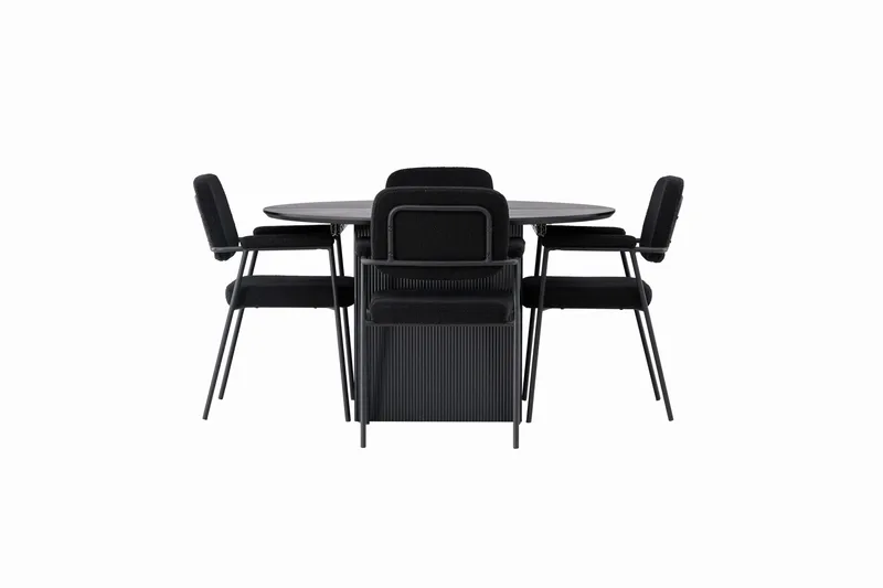 Matilda Spisegruppe 130 cm Rund med 4 Yesterday-stoler - Svart - Møbler - Bord - Spisegruppe