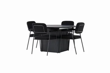 Matilda Spisegruppe 130 cm Rund med 4 Yesterday-stoler - Svart - Møbler - Bord - Spisegruppe