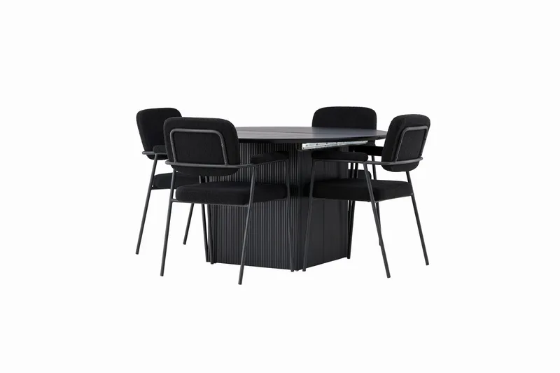Matilda Spisegruppe 130 cm Rund med 4 Yesterday-stoler - Svart - Møbler - Bord - Spisegruppe