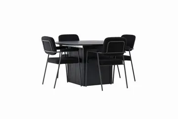 Matilda Spisegruppe 130 cm Rund med 4 Yesterday-stoler - Svart - Møbler - Bord - Spisegruppe