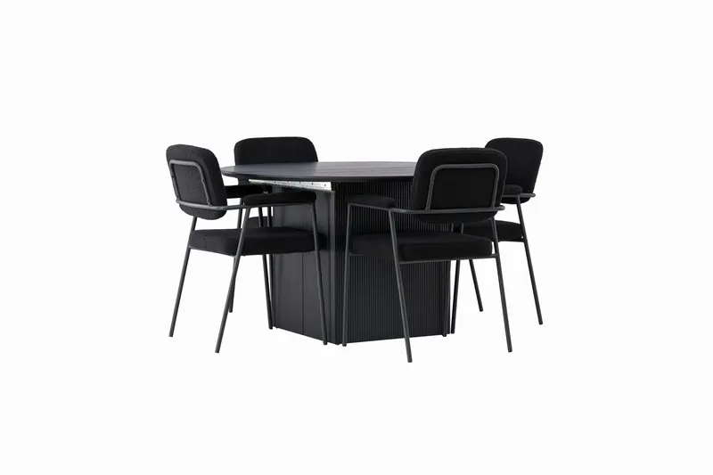 Matilda Spisegruppe 130 cm Rund med 4 Yesterday-stoler - Svart - Møbler - Bord - Spisegruppe