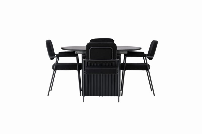 Matilda Spisegruppe 130 cm Rund med 4 Yesterday-stoler, Svart