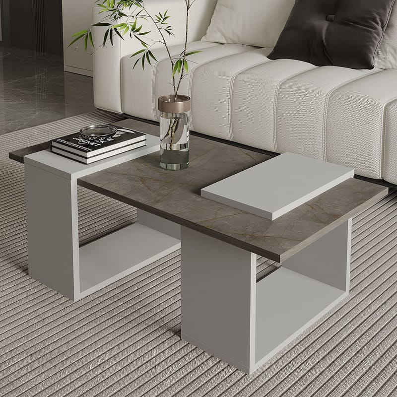 Matris Sofabord 90x37x46,6 cm - Gordion marmor og grå - Møbler - Bord - Sofabord & salongbord