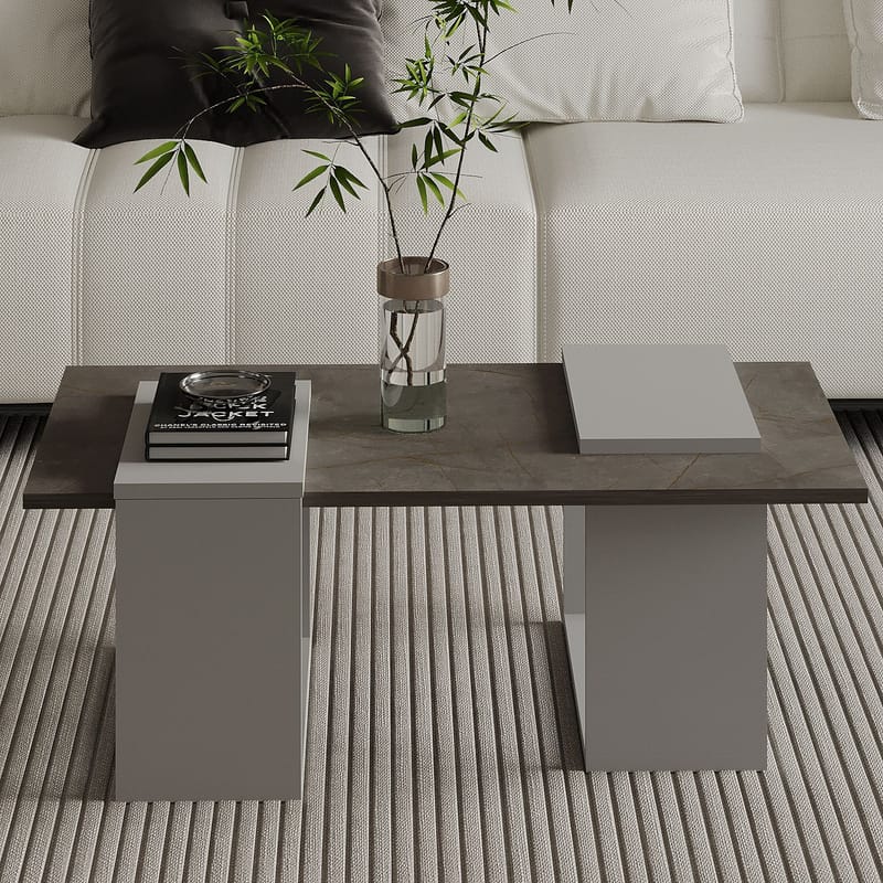 Matris Sofabord 90x37x46,6 cm - Gordion marmor og grå - Møbler - Bord - Sofabord & salongbord