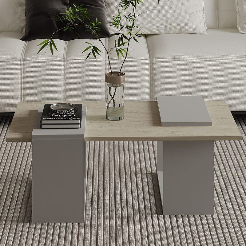 Matris Sofabord 90x37x46,6 cm - Grå og travertin - Møbler - Bord - Sofabord & salongbord