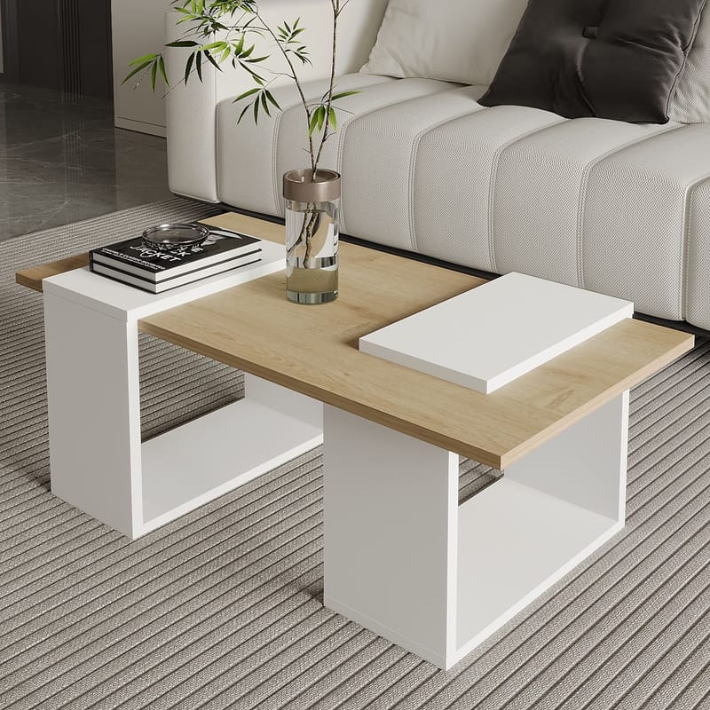 Matris Sofabord 90x37x46,6 cm - Hvit og safireik - Møbler - Bord - Sofabord & salongbord