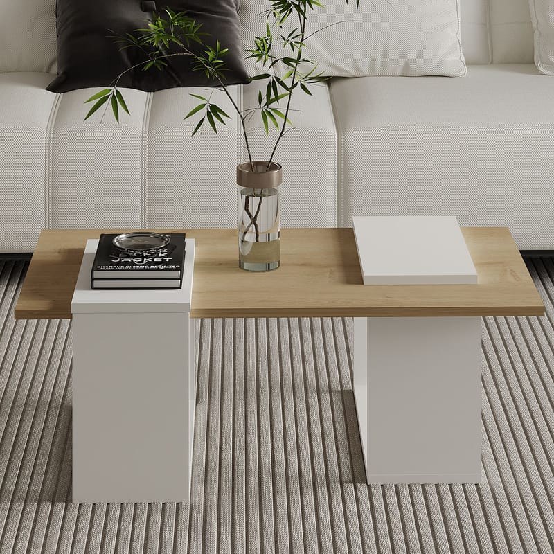 Matris Sofabord 90x37x46,6 cm - Hvit og safireik - Møbler - Bord - Sofabord & salongbord