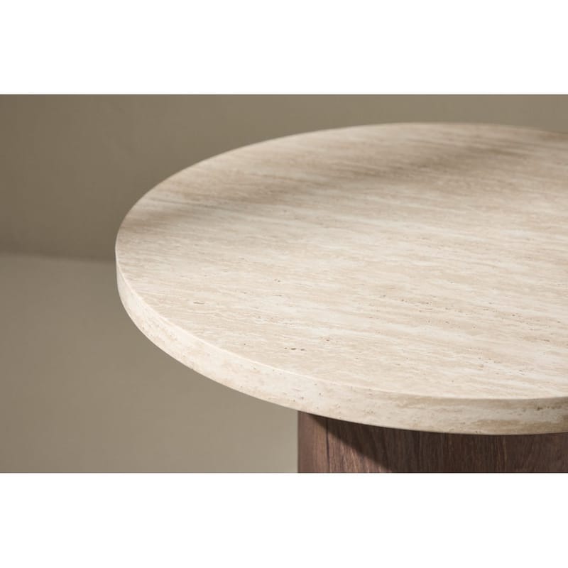 Megg 50 cm Rundt Sofabord i Stein med Understell i Tre - Beige - Møbler - Bord - Sofabord & salongbord