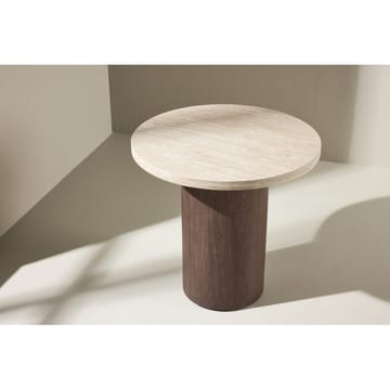 Megg 50 cm Rundt Sofabord i Stein med Understell i Tre - Beige - Møbler - Bord - Sofabord & salongbord
