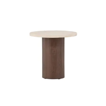 Megg 50 cm Rundt Sofabord i Stein med Understell i Tre - Beige - Møbler - Bord - Sofabord & salongbord