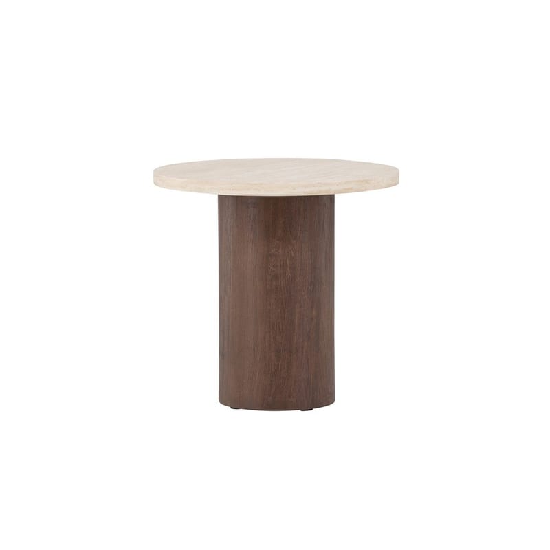 Megg 50 cm Rundt Sofabord i Stein med Understell i Tre, Beige