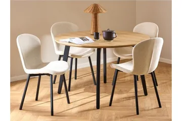 Motona Rund Spisegruppe 120 cm + 4 stk. Amrita Spisestoler - Svart/Beige - Møbler - Bord - Spisegruppe