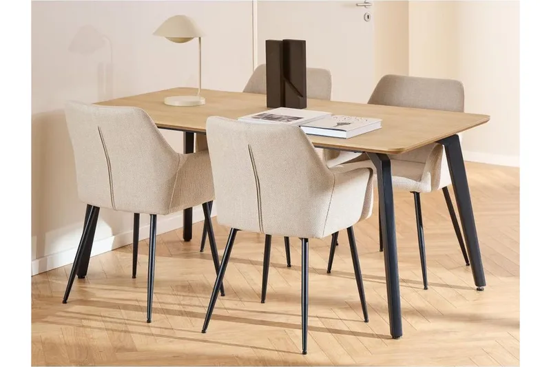 Motona Spisegruppe 160 Cm + 4 Stk Nielsby Spisestuestoler, Svart/Beige