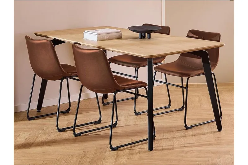 Motona spisegruppe 160 cm + 4 stk. Romia-spisestoler, Svart