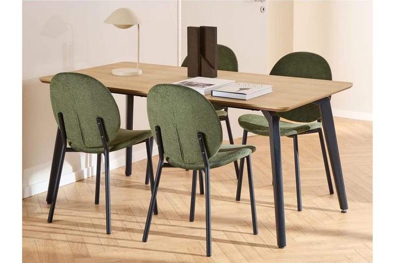 Motona Spisegruppe 160 cm + 4 stk. Toroni Spisestoler, Svart/Grønn