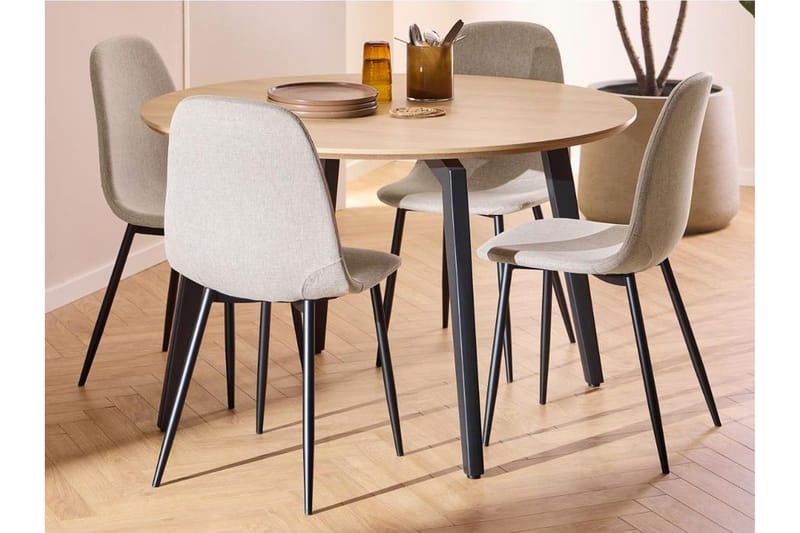 Motona Spisegruppe Rund 120 Cm + 4 Salaman Spisestuestoler - Svart/Beige - Møbler - Bord - Spisegruppe