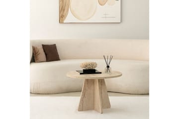 Munne Rundt Sofabord 60 cm i Stein med Korsformet Sokkel - Beige - Møbler - Bord - Sofabord & salongbord
