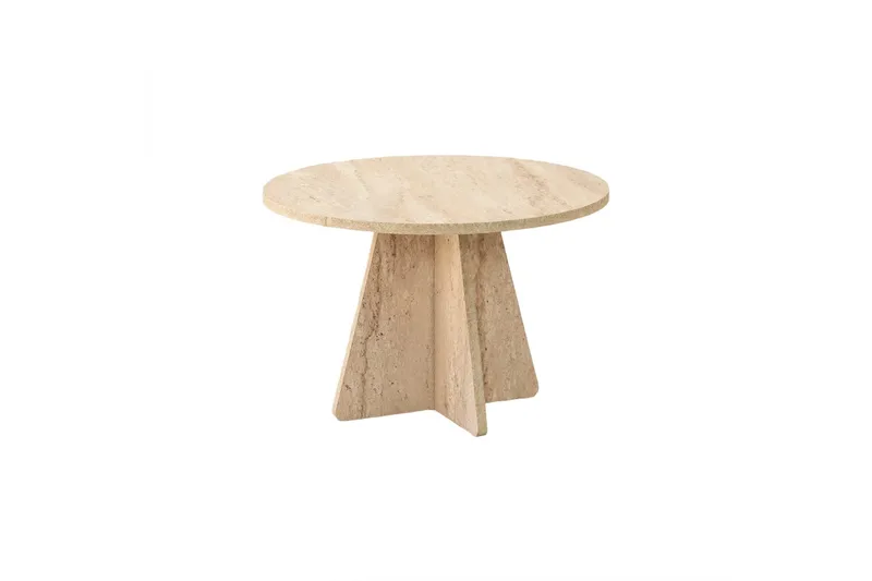 Munne Rundt Sofabord 60 cm i Stein med Korsformet Sokkel, Beige